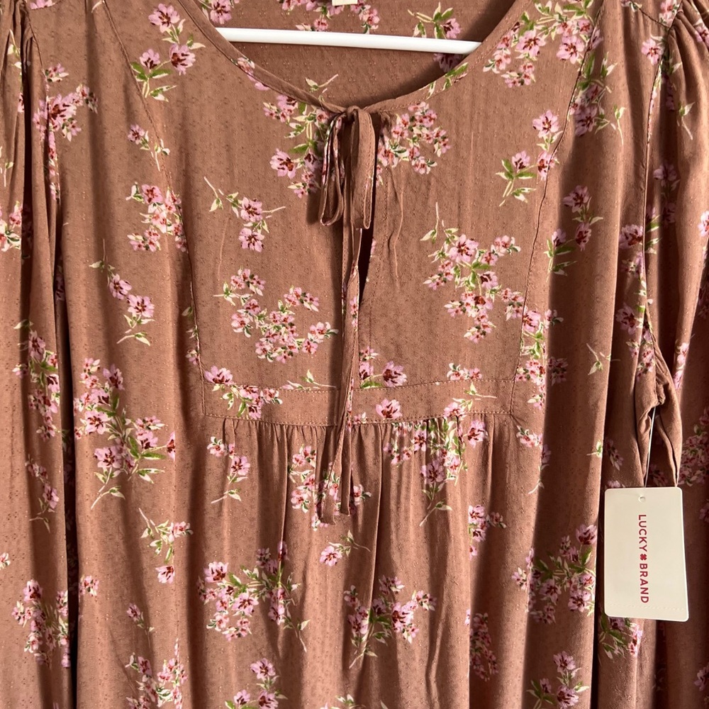 LUCKY BRAND Taupe Floral Peasant Top-Boho Blouse- Size Small NWT - Picture 5 of 10